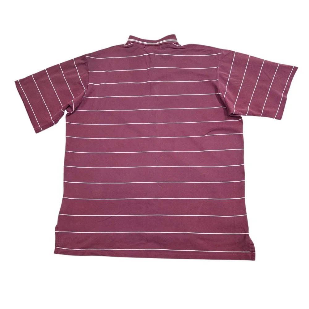 Polo Ralph Lauren Vintage Mens Polo Shirt Maroon Striped Made In USA‎ Button XL